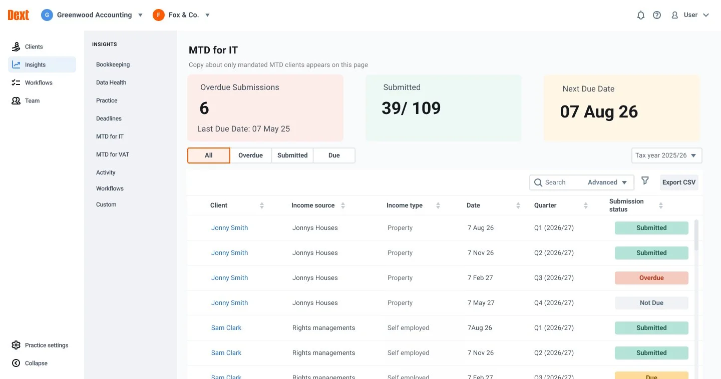 Dext MTD IT Dashboard — Solo product